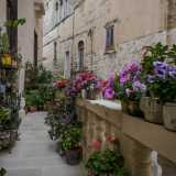 Decidiamo di terminare la visita uscendo sulla verdeggiante balconata ricca di piante e colorati fiori...
